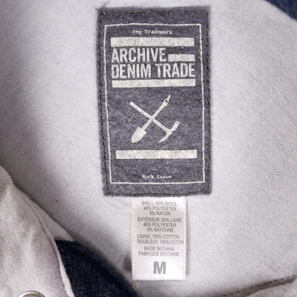 Archive Denim Trade Wool Blend Plaid Shirt‎ Jacket Blue Gray Western Snap M